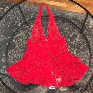 VS Red Halter Lace Teddy